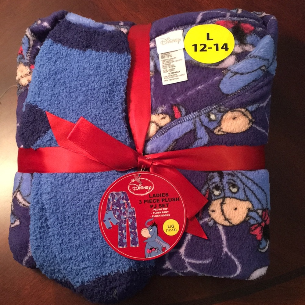Disney Ladies 3 Piece Plush Eeyore PJ Set